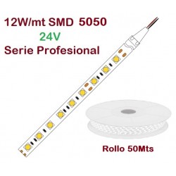 Tira LED Flexible 24V 12W/mt 60 Led/mt SMD 5050 IP20 Serie Profesional, Rollo 50 mts